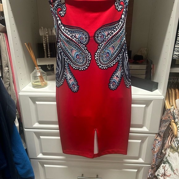 Express Red and Blue Strapless Bodycon Cocktail Dress - Picture 5 of 7